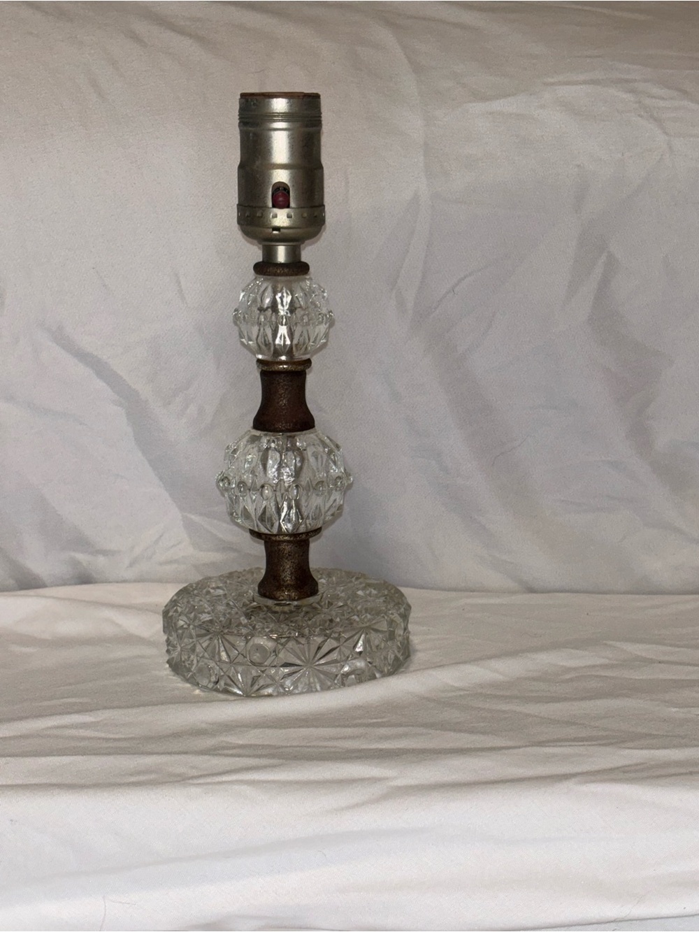 Vintage Stacked Glass Lamp Base with Bronze Bedside Lamp